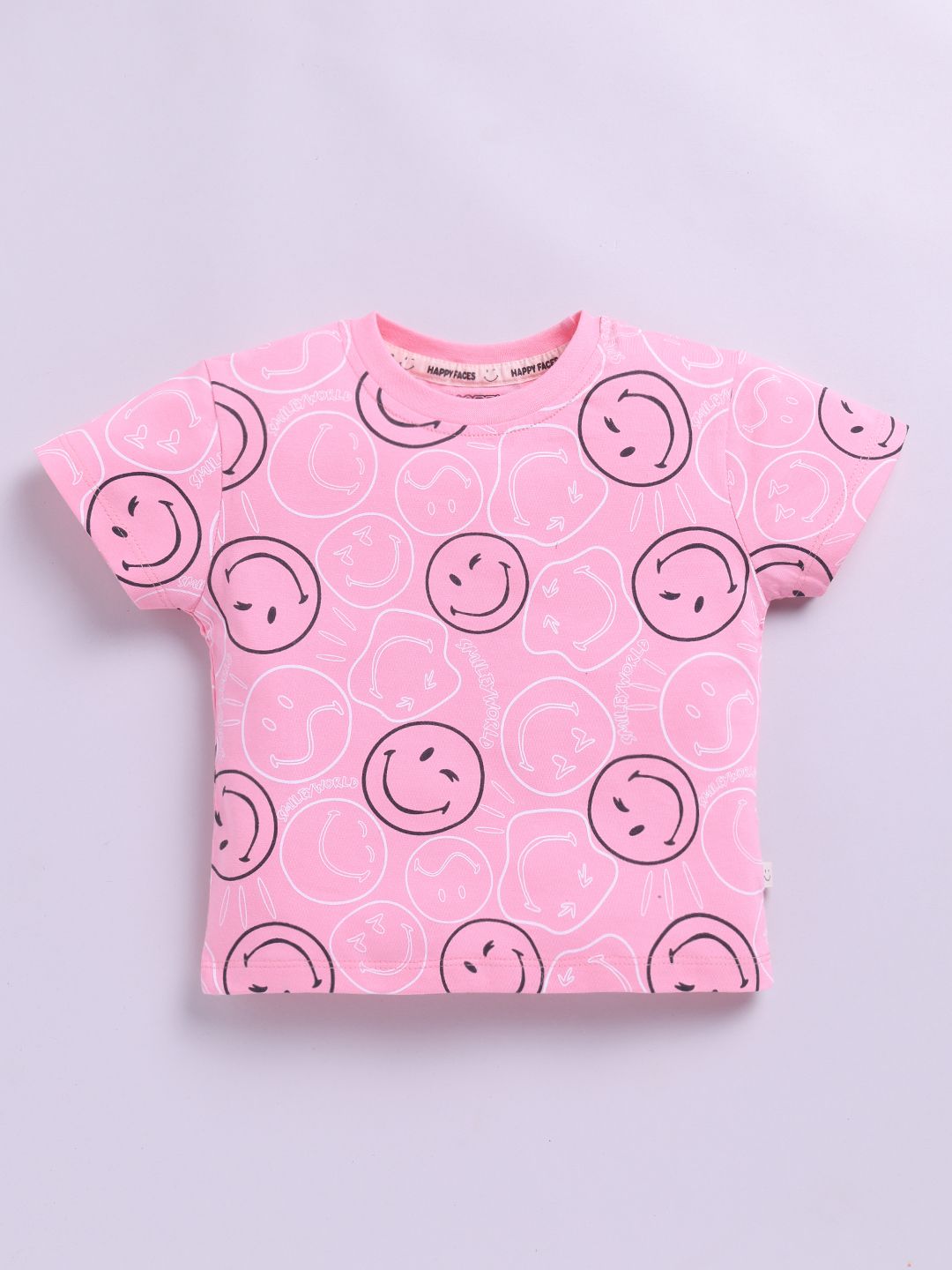 Happy Faces Girls Smiley Printed Pure Cotton T-shirt