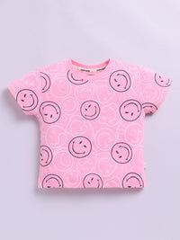 Happy Faces Girls Smiley Printed Pure Cotton T-shirt