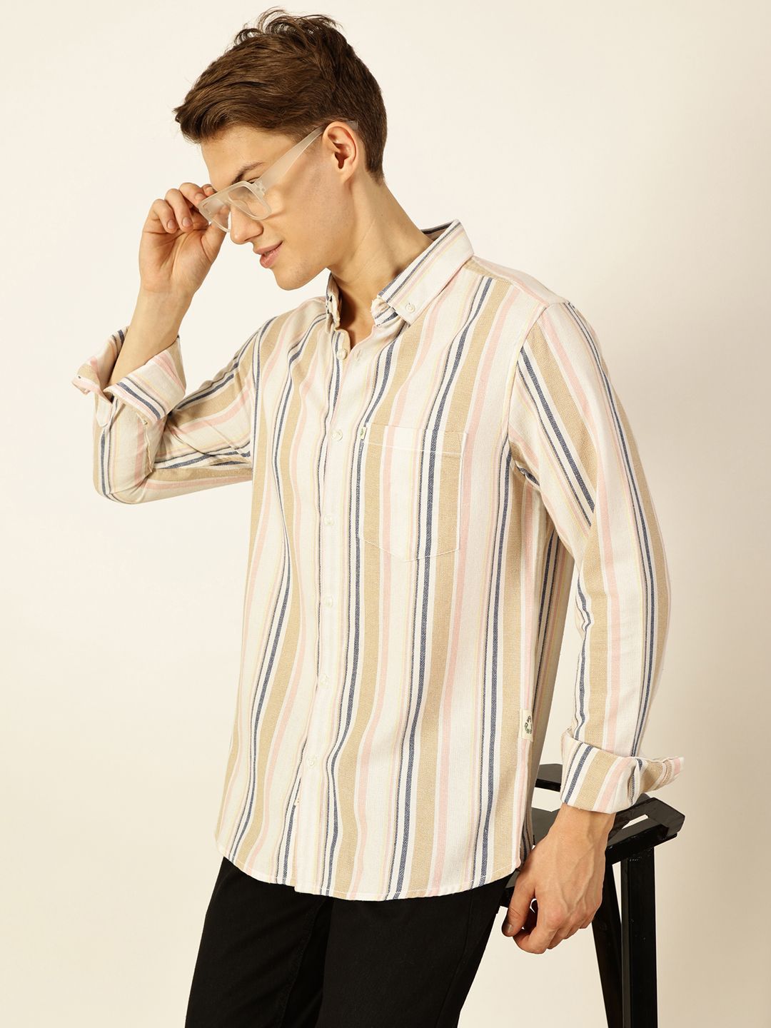 Thomas Scott Men Premium Slim Fit Opaque Striped Casual Shirt
