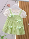 YK Floral Girls Puff Sleeve Cotton Pinafore Dress