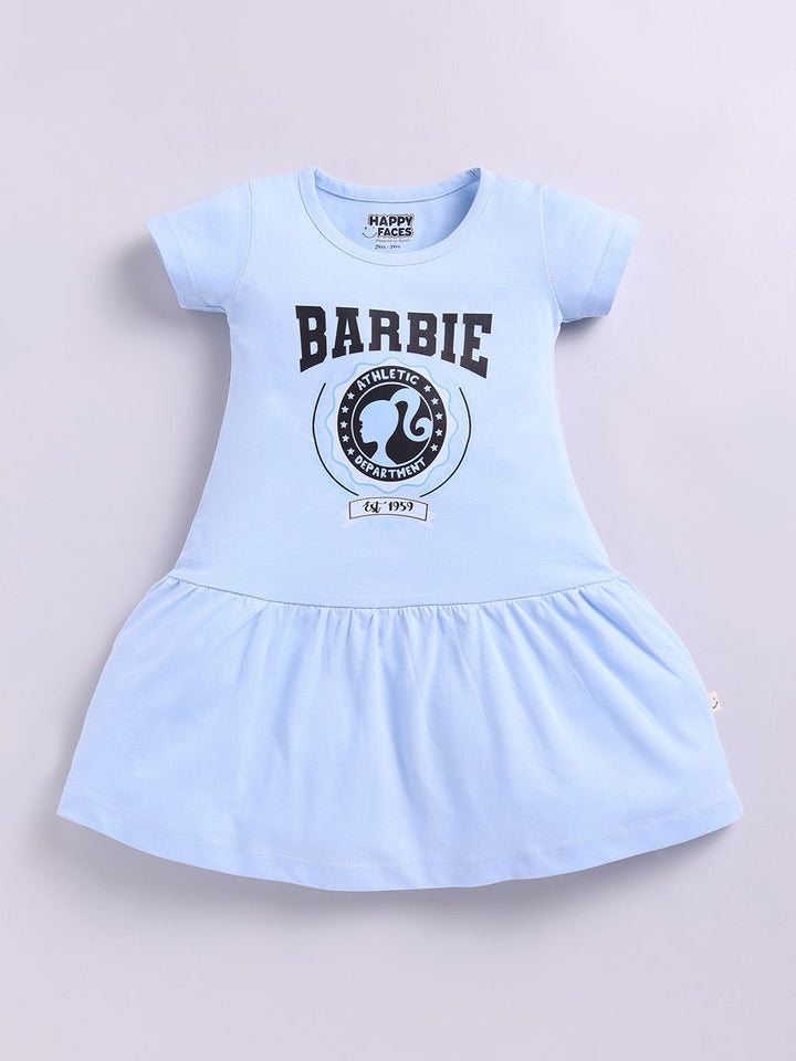 Happy Faces Girls Barbie Printed Pure Cotton Fit & Flare Dress