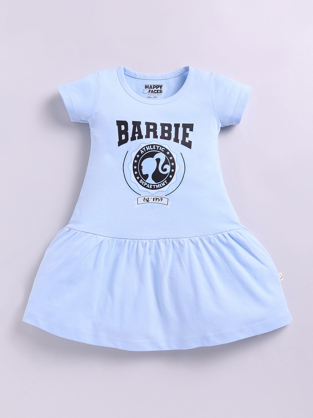 Happy Faces Girls Barbie Printed Pure Cotton Fit & Flare Dress