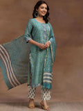 Libas Floral Printed Regular Pure Cotton Straight Kurta with Trousers & Dupatta