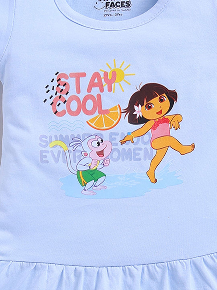 Happy Faces Girls Dora Printed Pure Cotton Fit & Flare Dress