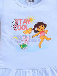 Happy Faces Girls Dora Printed Pure Cotton Fit & Flare Dress