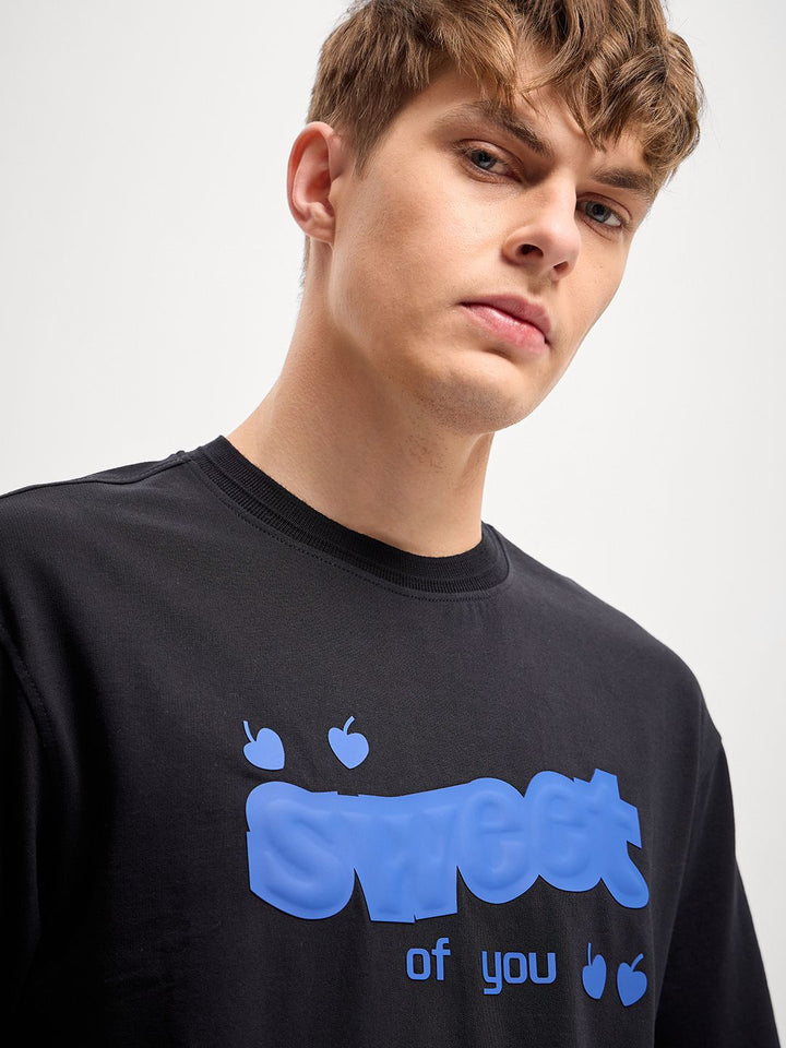 THE BEAR HOUSE Men Typography Printed Round Neck Pure Cotton Oversized T-shirt