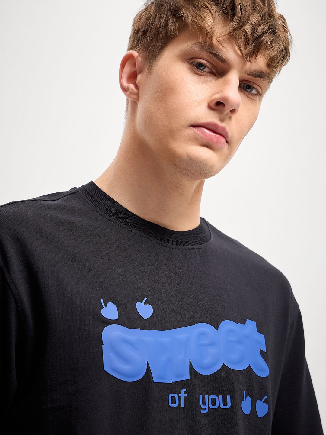 THE BEAR HOUSE Men Typography Printed Round Neck Pure Cotton Oversized T-shirt