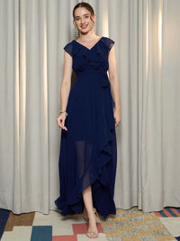 Berrylush Women V-Neck A-Line Maxi Dress With Ruffles Detail