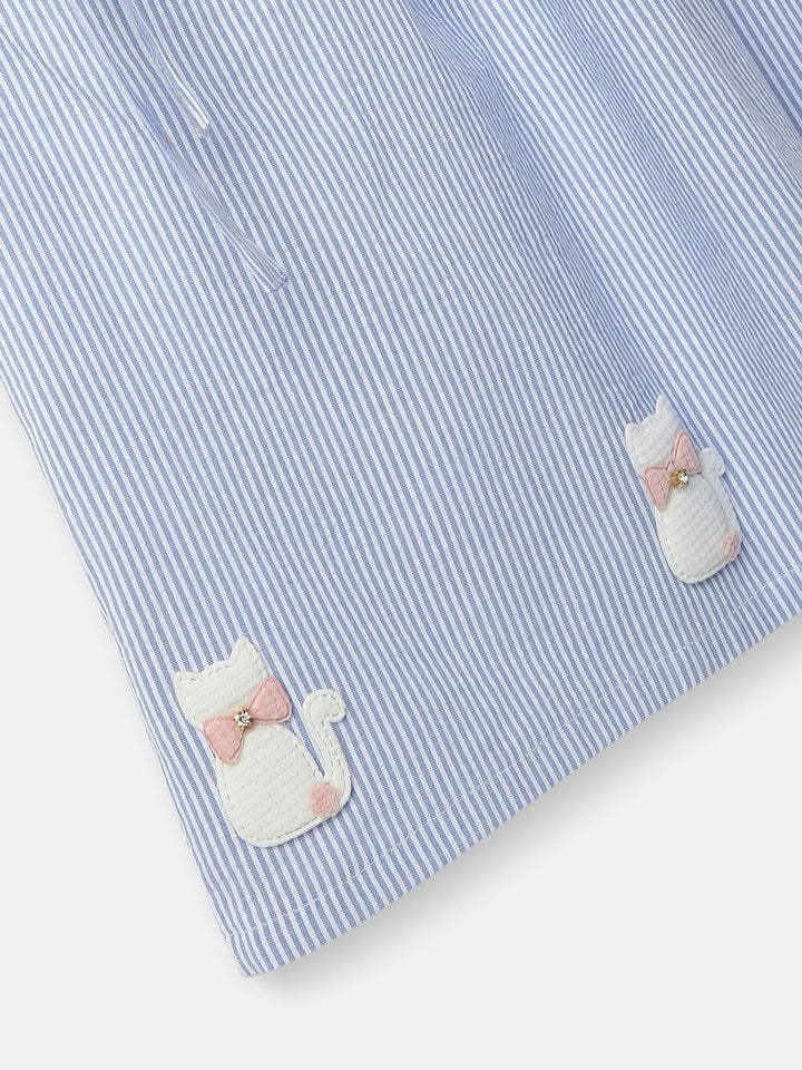 Nauti Nati Girl Cotton Peter Pan Collar Dress with Front Pockets and Cat Patches