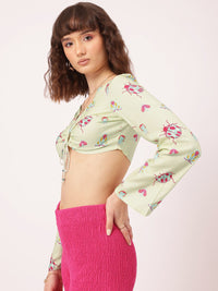 DressBerry Sunlit Florals Rivets Ruched Crop Top