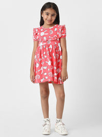 Nauti Nati Girl Red Jersey Cotton Bunny Print Dress