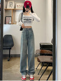 DressBerry Women Straight Fit Wide Leg High-Rise Light Fade Jeans