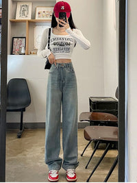DressBerry Women Straight Fit Wide Leg High-Rise Light Fade Jeans