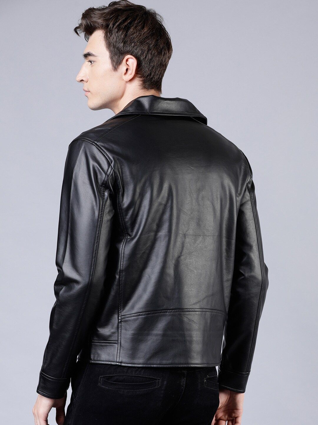 HIGHLANDER Men Black Solid Leather Jacket