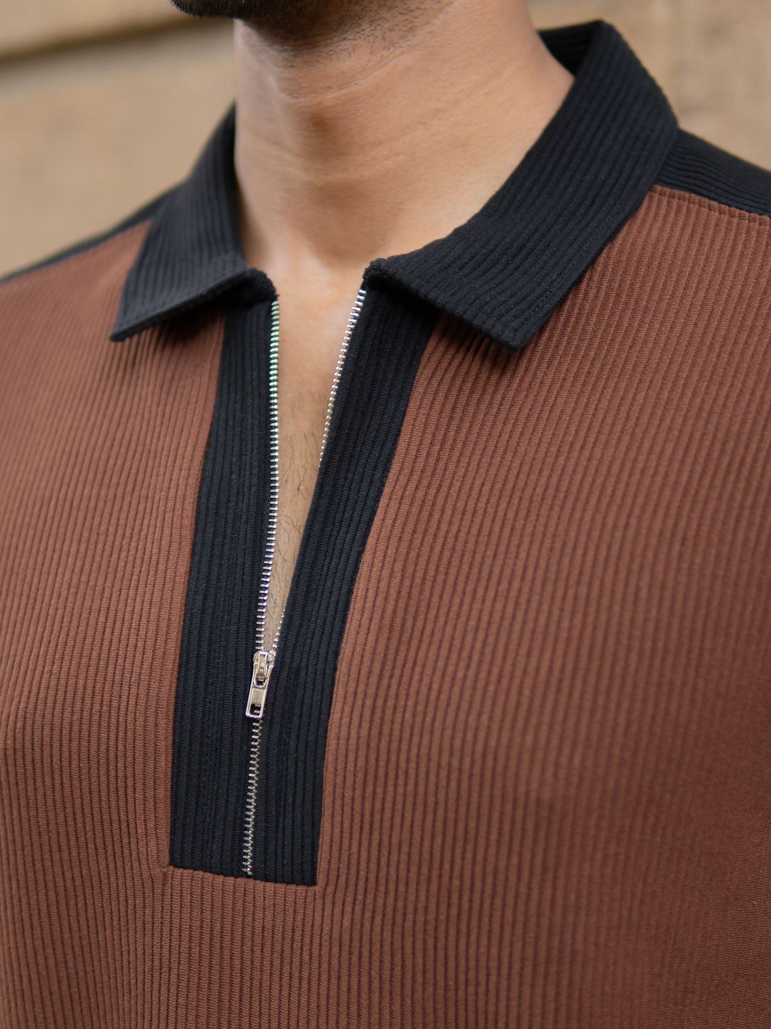 Powerlook Colourblock  Polo Collar Drop-Shoulder Sleeves Oversized T-shirt