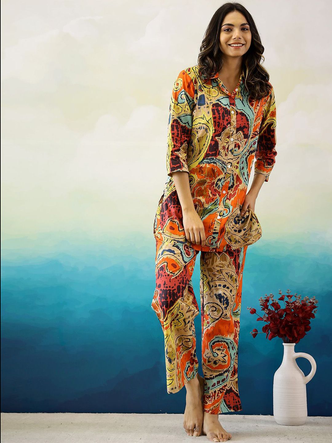 Mamicha Printed Pure Cotton Tunic With Palazzo Co-Ords