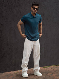 Powerlook Men Self Design Polo Collar Cotton T-shirt