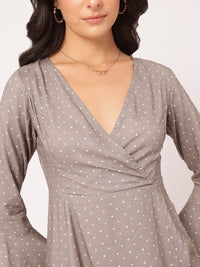 DressBerry Cozy Compositions Printed Bell Sleeve Mini A-line Dress