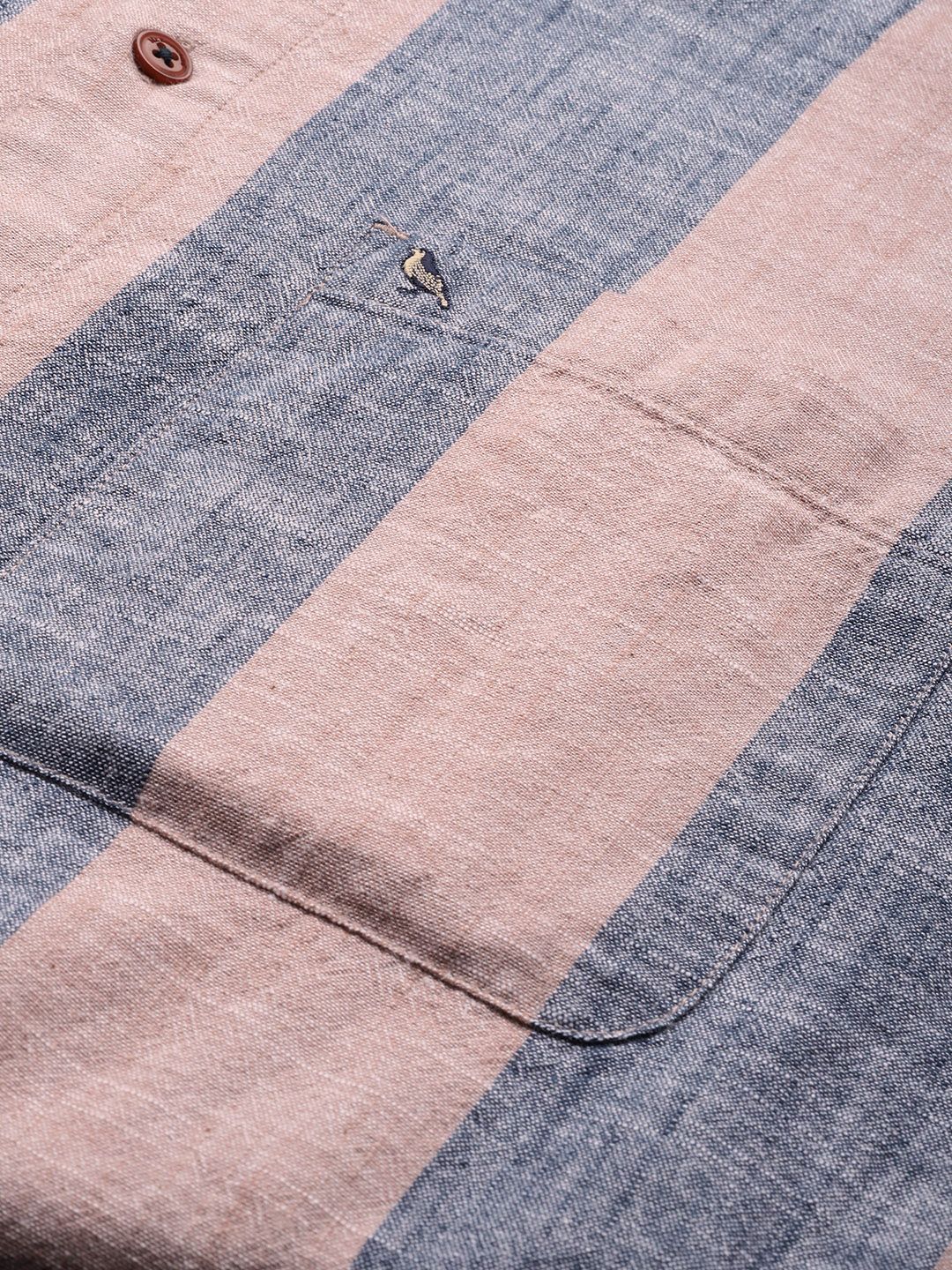 Mr Bowerbird Liberal Fit Self Striped Cotton Linen Casual Shirt