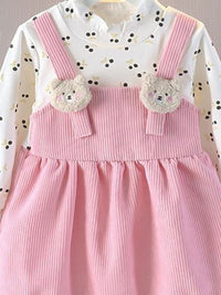 YK Girls Printed Applique Bell Sleeves Pinafore Dress