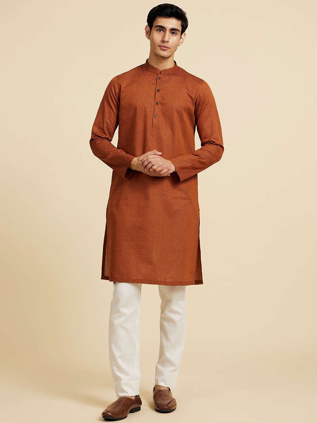 Diwas by Manyavar Woven Design Mandarin Collar Straight Kurta