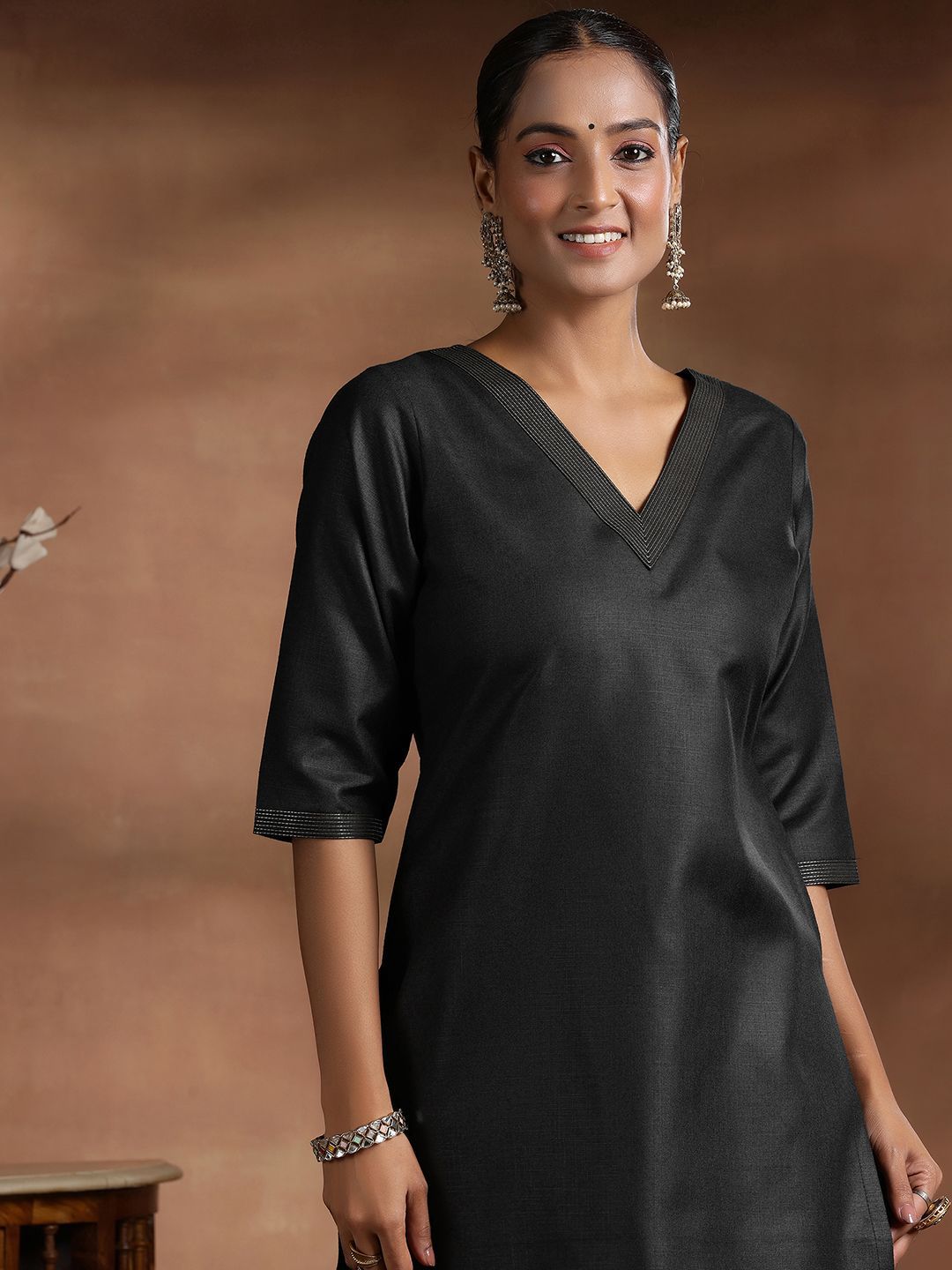 Libas V-Neck Straight Kurta with Salwar & With Dupatta