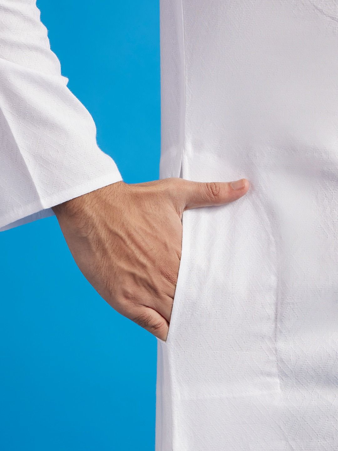 Diwas by Manyavar Geometric Woven Design Mandarin Collar Cotton Straight Kurta