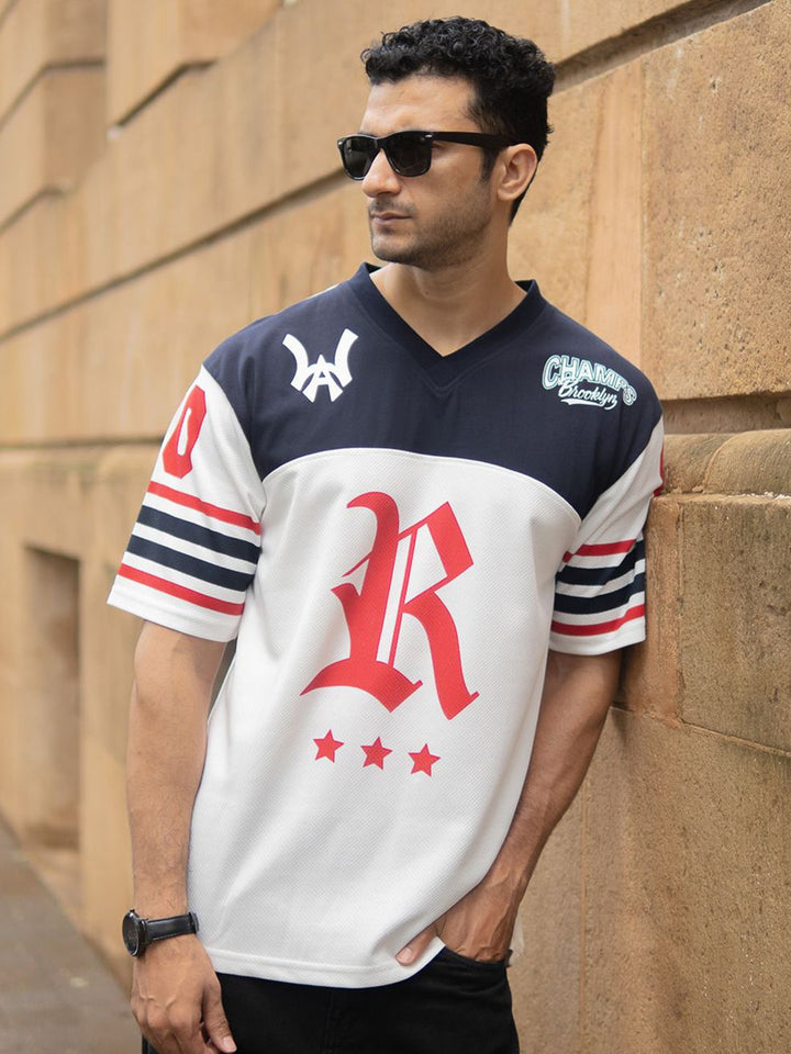 Powerlook Men Typography Printed V-Neck Drop-Shoulder Sleeves T-shirt