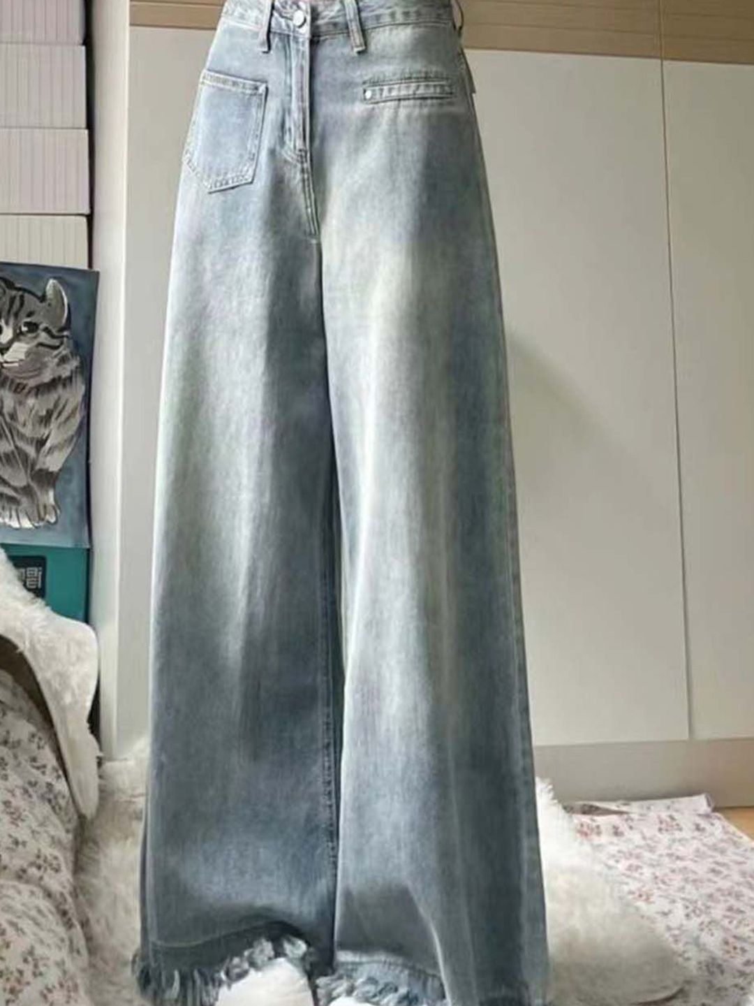 Wanita Dressberry Lurus sesuai dengan jeans pudar cahaya bertingkat tinggi