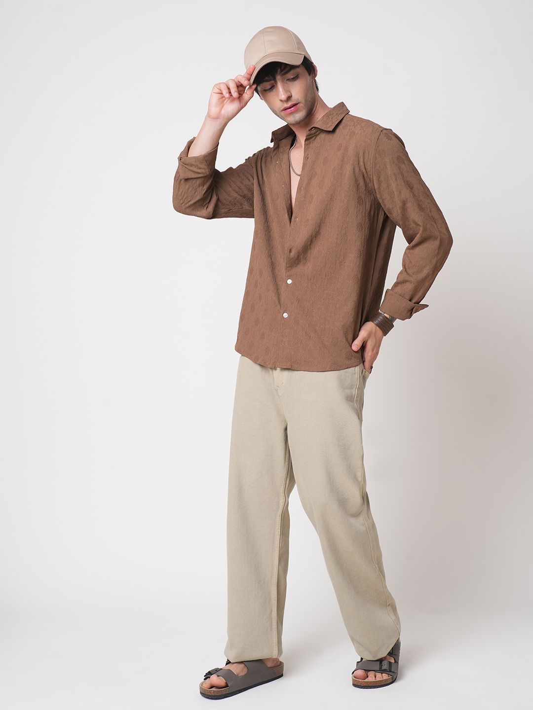 VASTRADO Men Classic Spread Collar Textured Slim Fit Casual Shirt