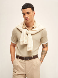 THE BEAR HOUSE Men Solid Polo Collar Cotton T-shirt