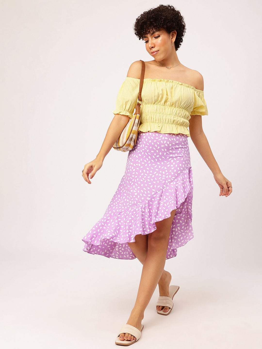 DressBerry Sunshine Serenade Ruffle Detail Smocked Off-Shoulder Top