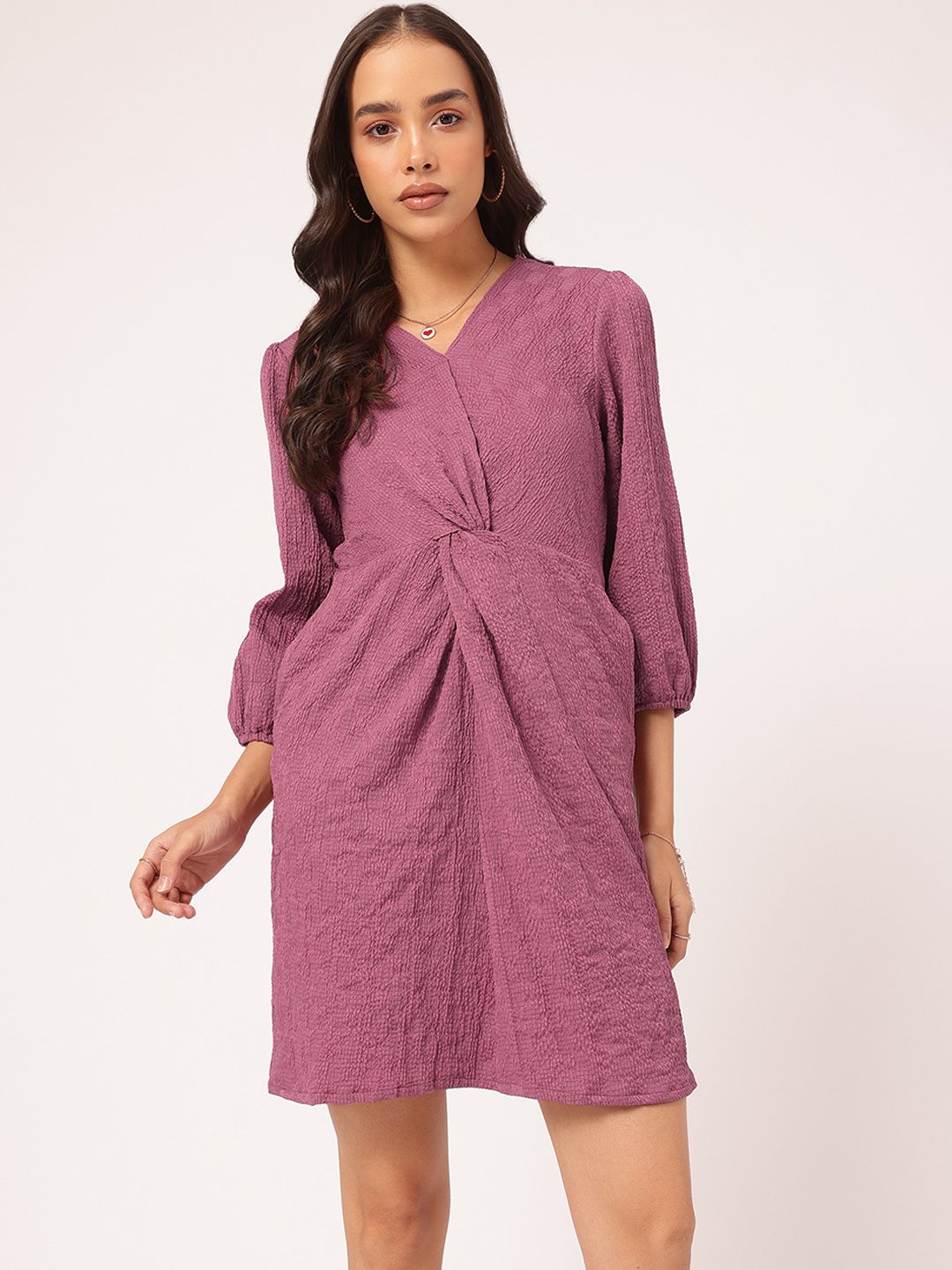 DressBerry Twisted Textures Self-Striped Dress