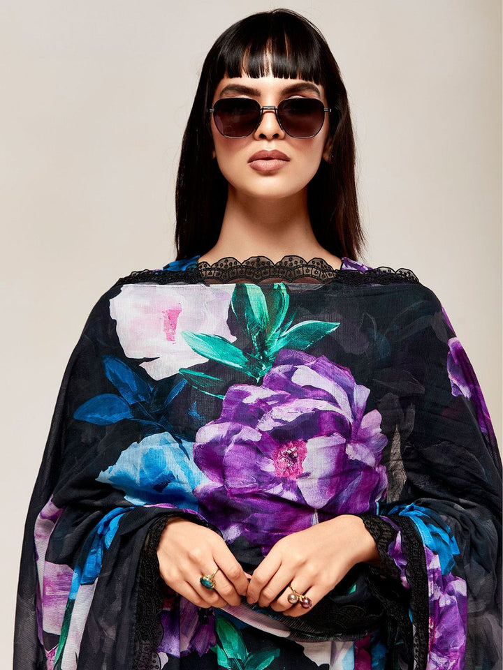 Indo Era Women Floral Embroidered Empire Thread Work Kurta with Trousers & With Dupatta