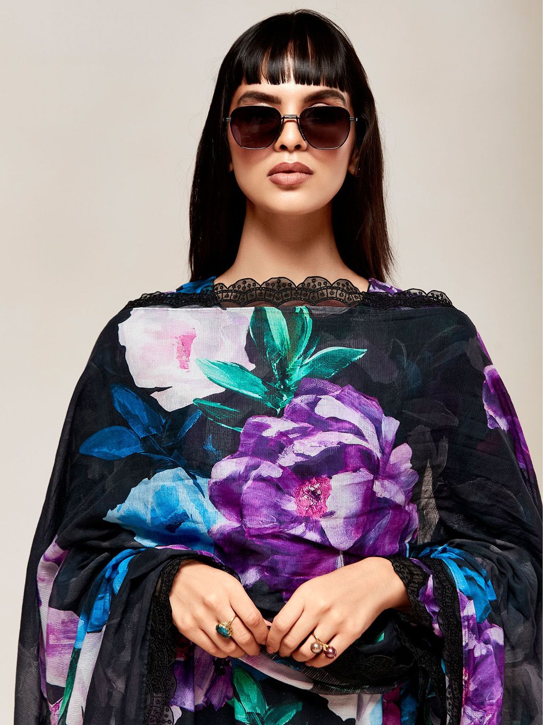 Indo Era Women Floral Embroidered Empire Thread Work Kurta with Trousers & With Dupatta