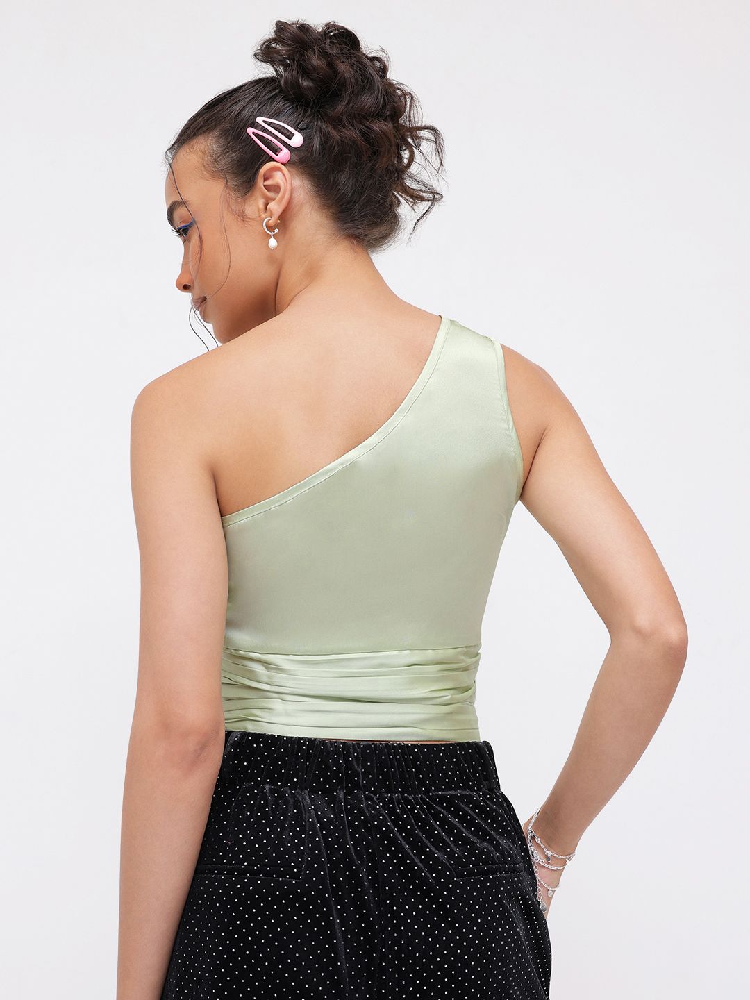 DressBerry Shoulder Stunner Satin-Finish Crop Top