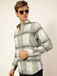 Thomas Scott Men Premium Slim Fit Tartan Checks Opaque Checked Casual Shirt