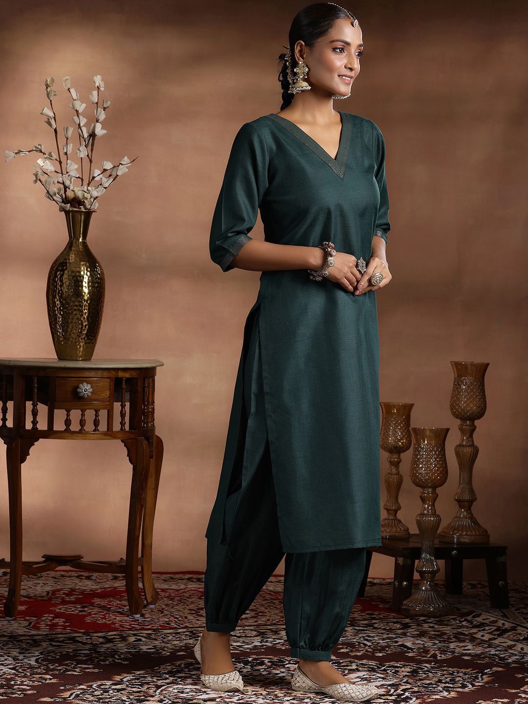 Libas V-Neck Kurta with Salwar & Dupatta
