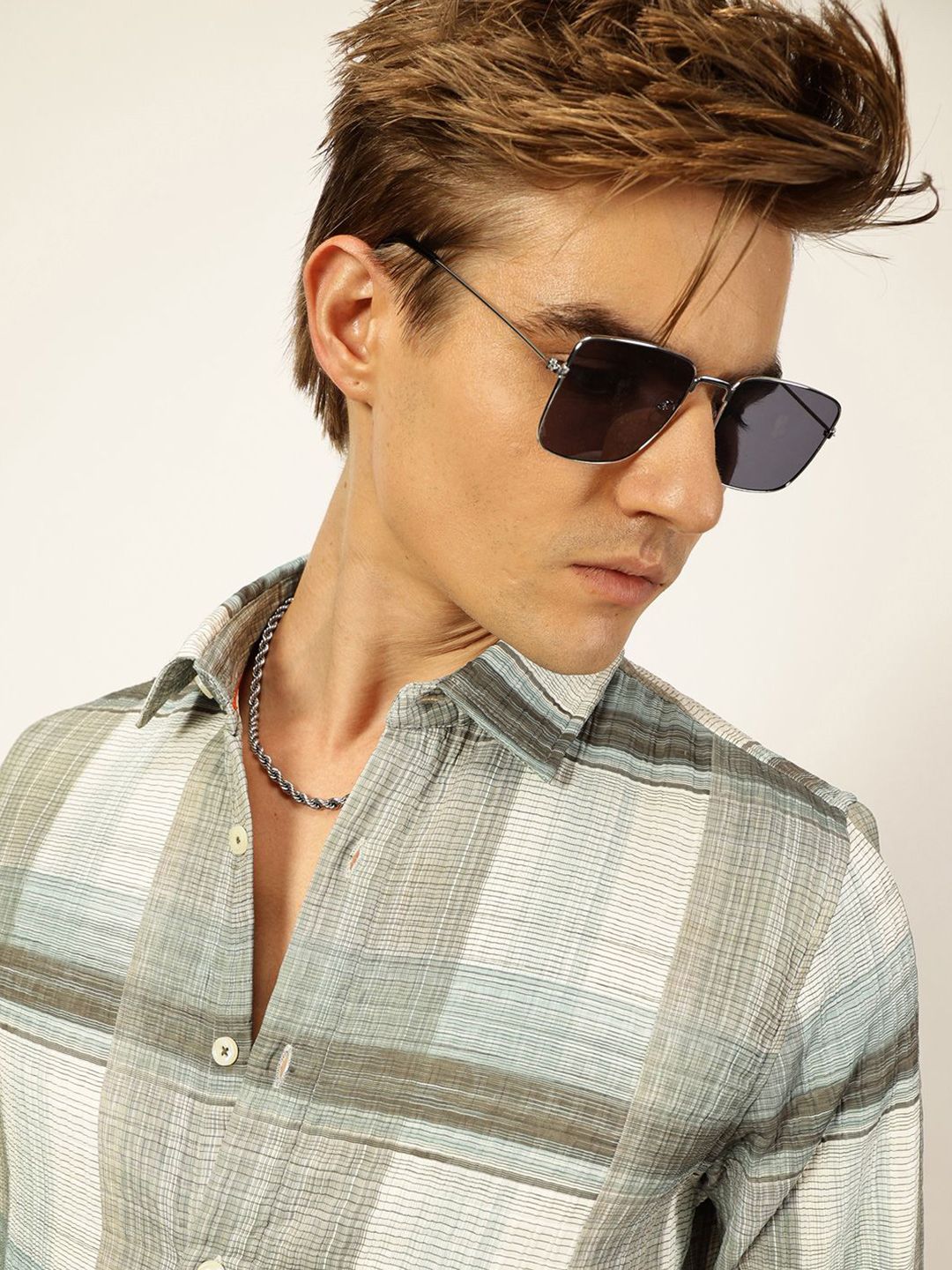 Thomas Scott Men Premium Slim Fit Tartan Checks Opaque Checked Casual Shirt