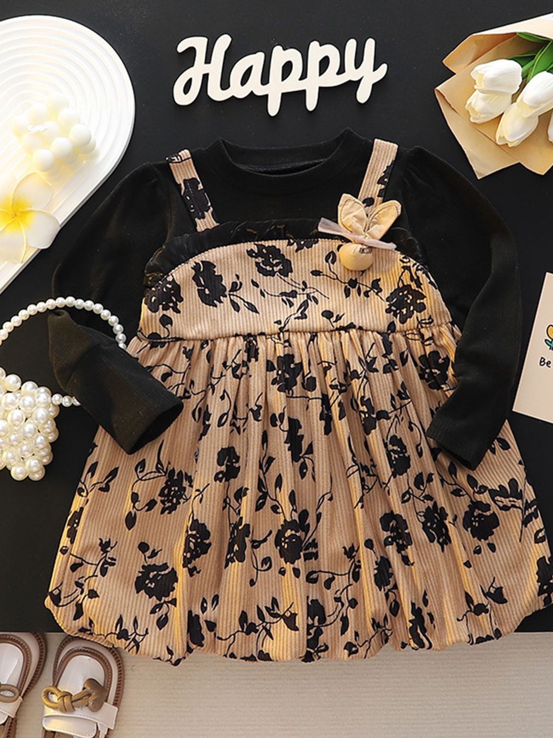 YK Girls Floral Printed A-Line Dress