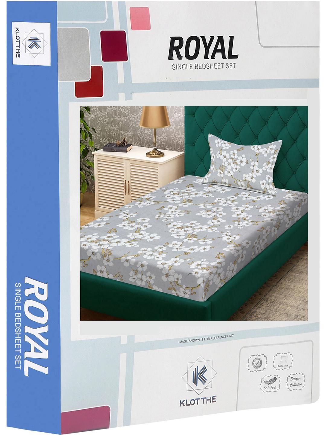 KLOTTHE Grey & White Floral 300 TC Single Bedsheet with 1 Pillow Covers