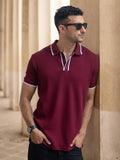 Powerlook Men Maroon Self Design Structured Polo Collar T-shirt