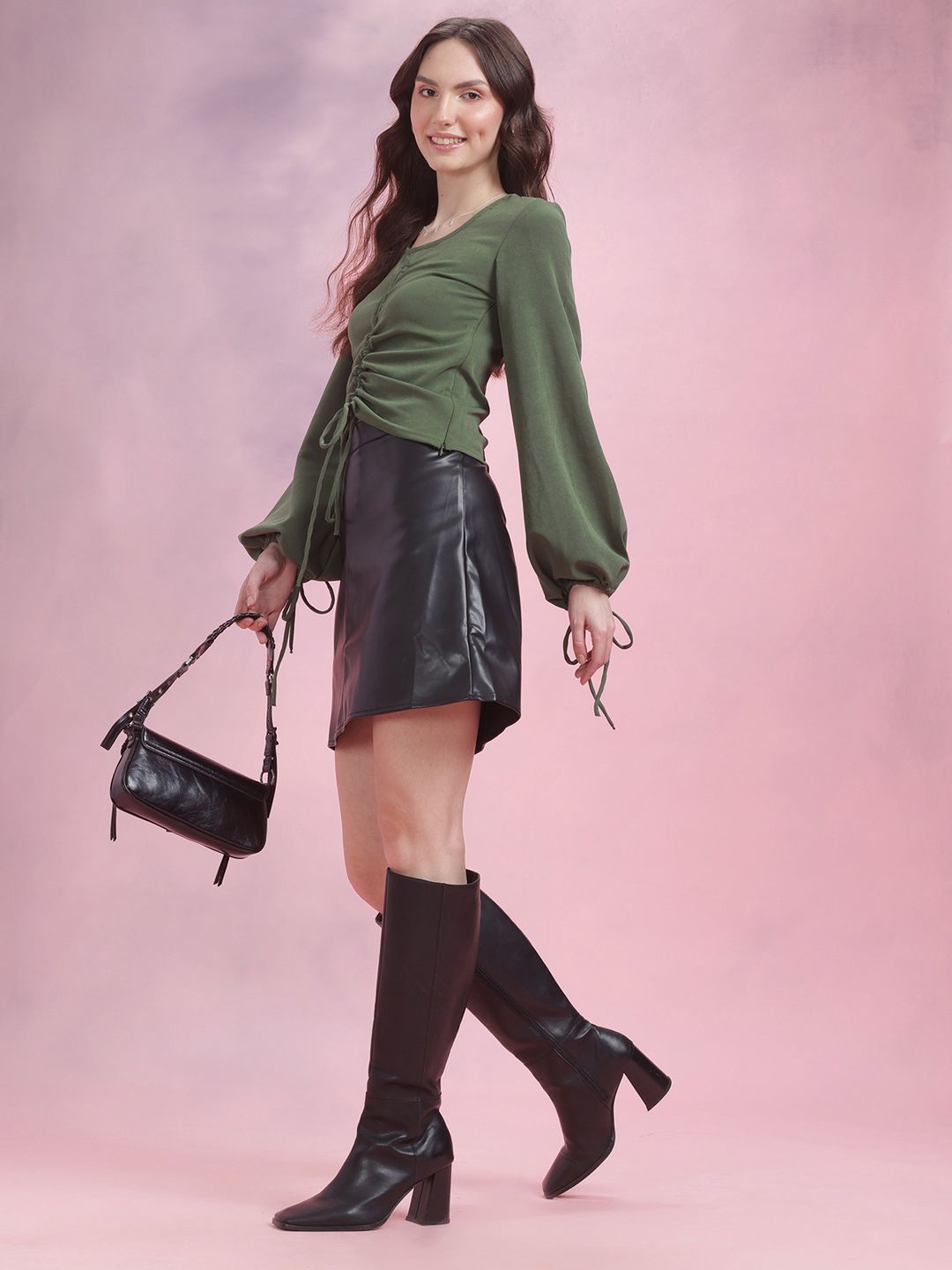 DressBerry Ruched Puff Sleeve Top