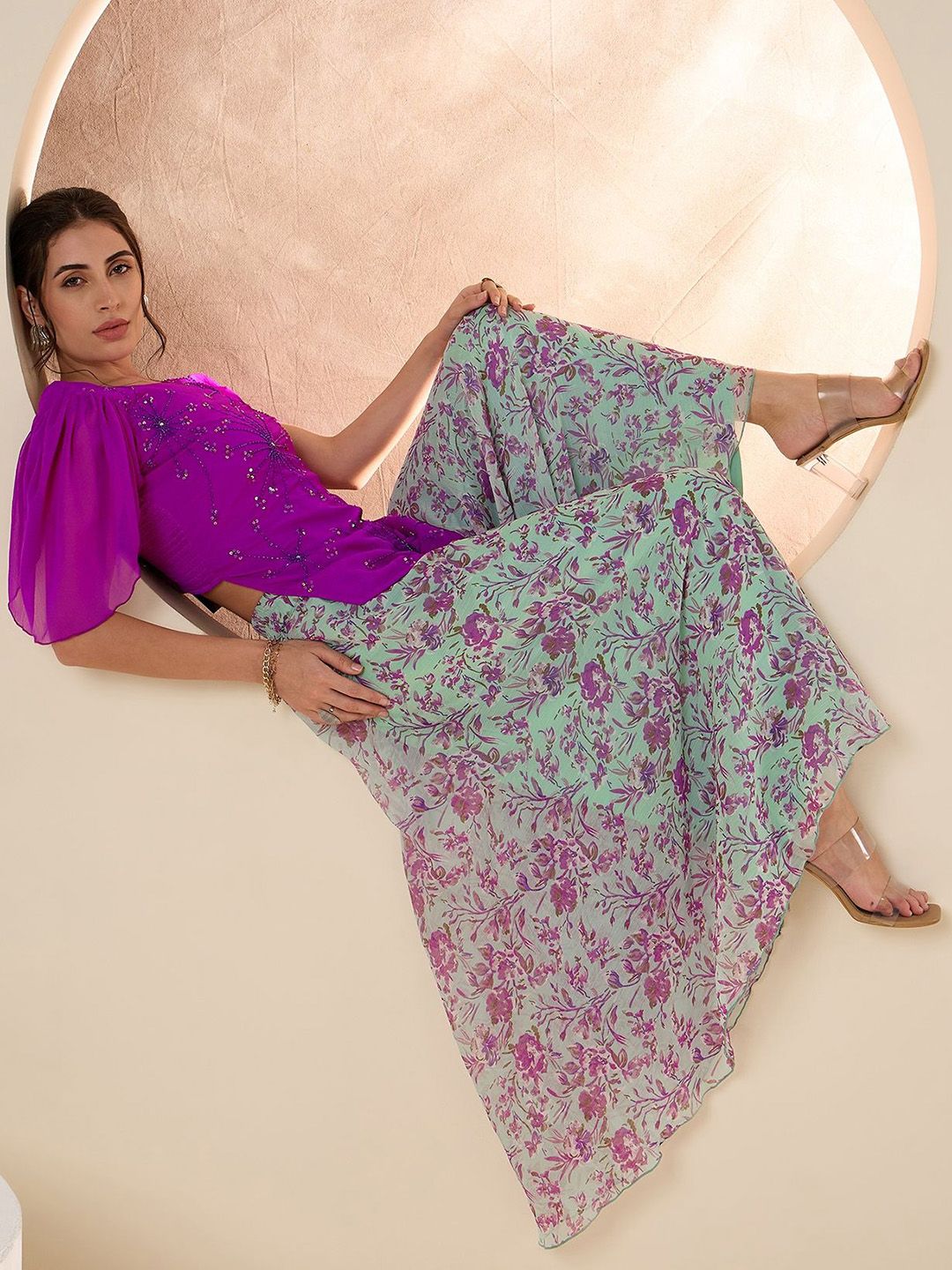 Antheaa Embellished Round Neck Top & Palazzo