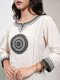 Vishudh Ethnic Motifs Embroidered Panelled Mirror Work Pure Cotton Kurta With Trousers