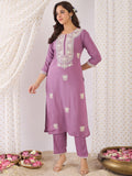 Indo Era Floral Embroidered Round Neck Straight Tunic With Trouser