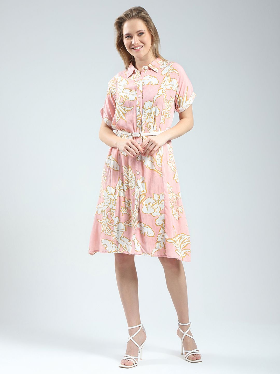 Monte Carlo Floral Print Belted Shirt Dress