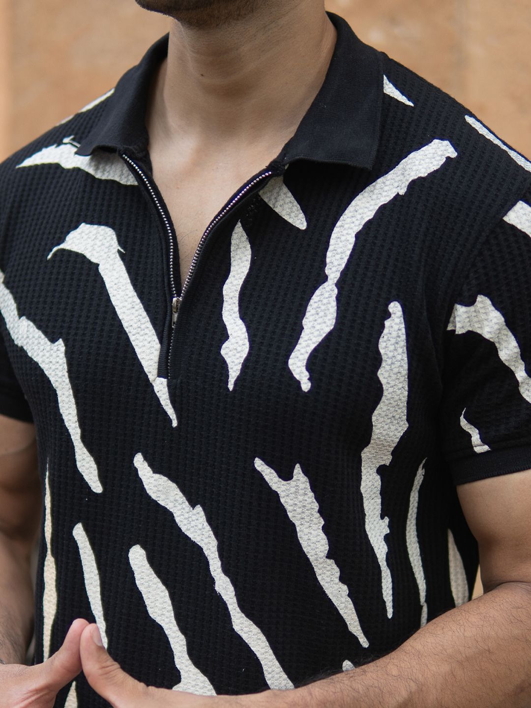 Powerlook Men Abstract Printed Polo Collar T-shirt