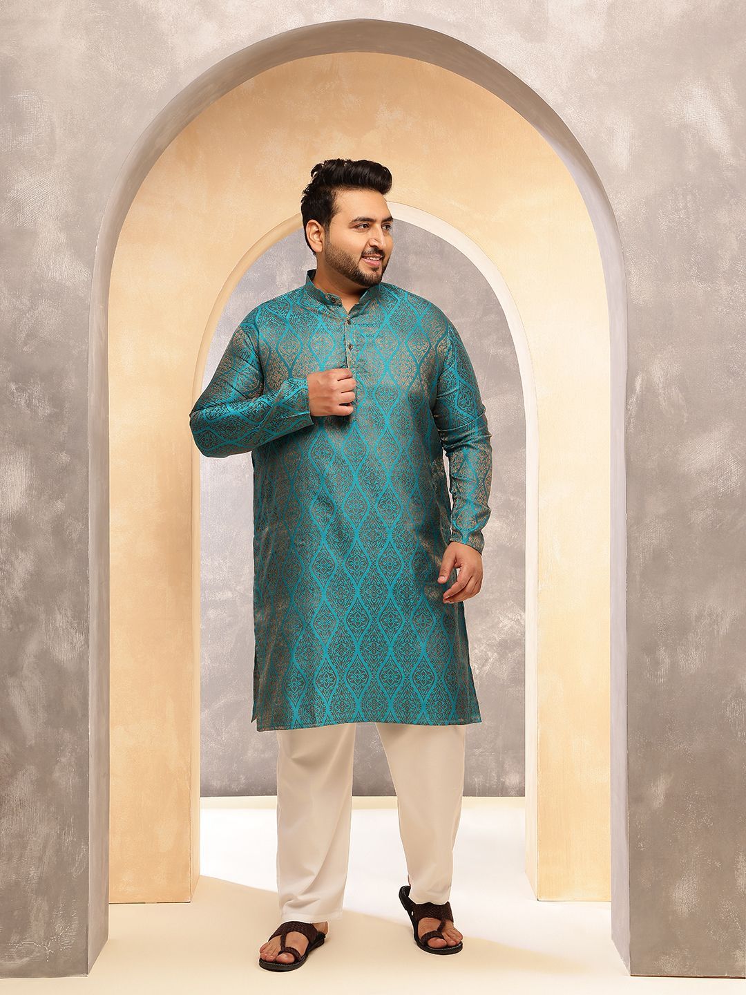 SOJANYA PLUS Woven Design Kurta Lurus Sutera Kolar Mandarin