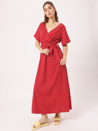 DressBerry Red Polka Dot Wrap Maxi Dress